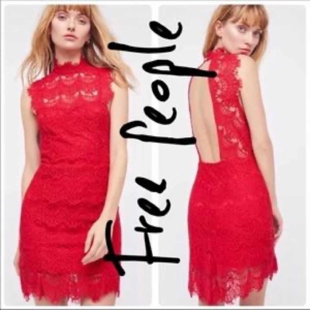 New Free People Daydream Lace cherry Dress